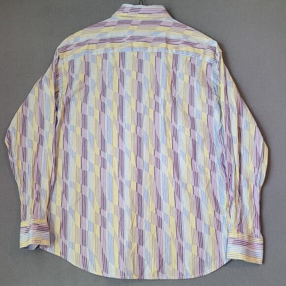 Bugatchi Uomo Shirt Men’s L Colorful Striped Shaped Fit Party Style EUC - Picture 2 of 12